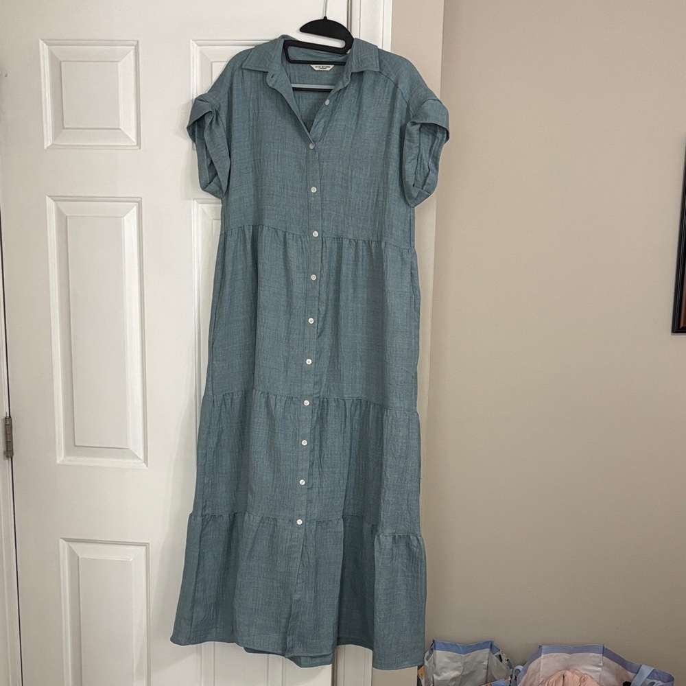 Max Studio Chambray Blue Button-Front Maxi Dress